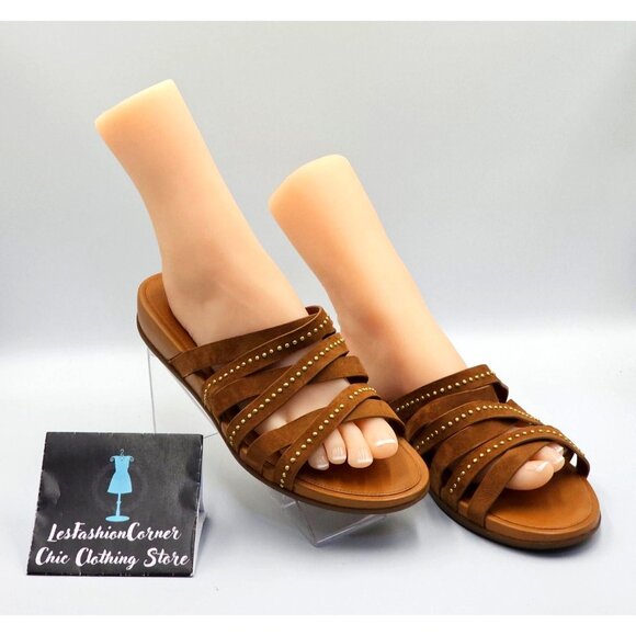 FitFlop Women's Brown Leather Lumy Strappy Studded Slide On Sandals Size 10 2428 - Picture 4 of 16